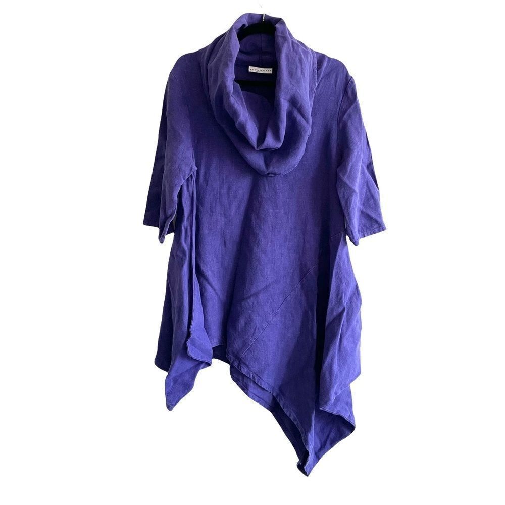 BRYN WALKER Linen Lagenlook Cowl Neck Asymmetrical Tunic Draped Purple XS